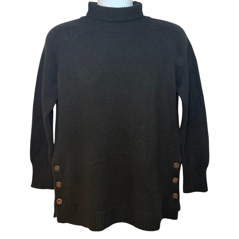 Garnet Hill Cashmere Turtleneck Sweater Womens XS Black Oversized Side Buttons